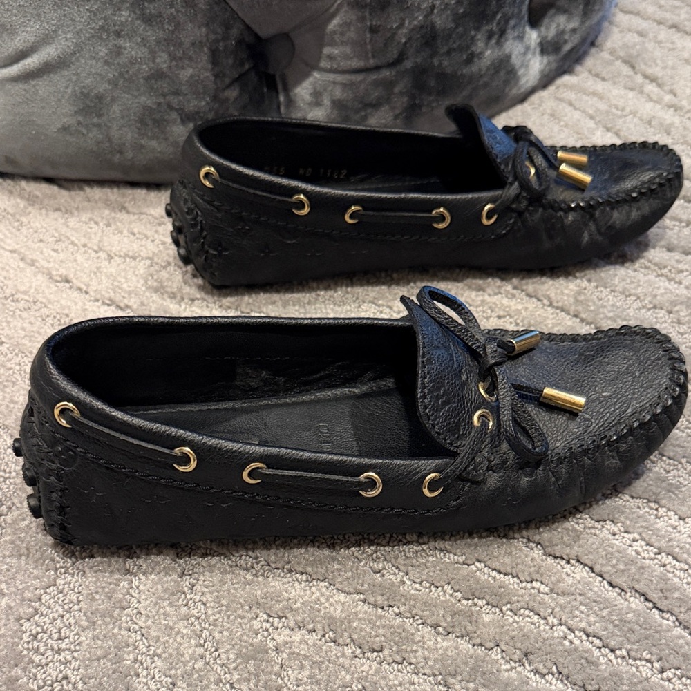 Louis Vuitton Black Moccasins with Gold Accents - Picture 2 of 7